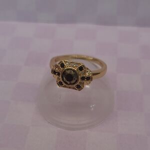 Gold-Tone Women’s Statement Ring with Black and Clear Accents - Size 8